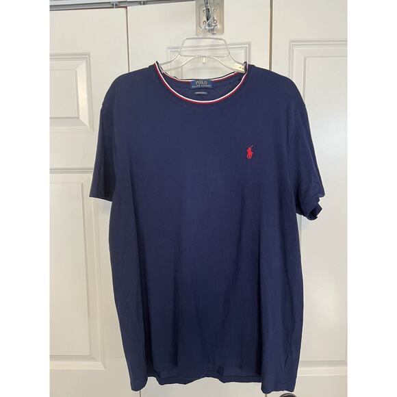 Polo Ralph Lauren Mens X Large Shirt Custom Slim Fit Navy Blue Red White Collar - Picture 1 of 6